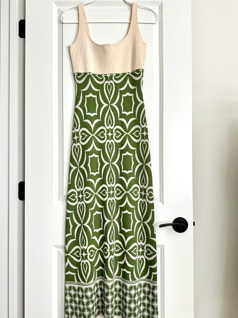 MISA Los Angeles Khalil Knit Tank Maxi Dress Green Mosaic Tile Size S